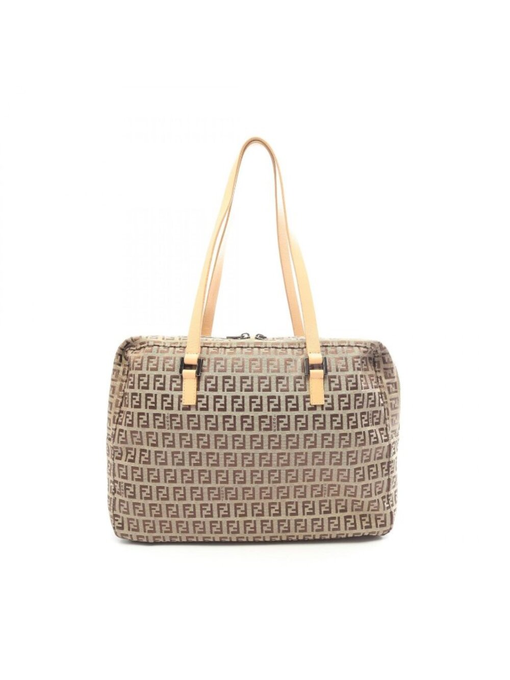 Fendi Tote Zucchino Beige Brown Canvas Leather